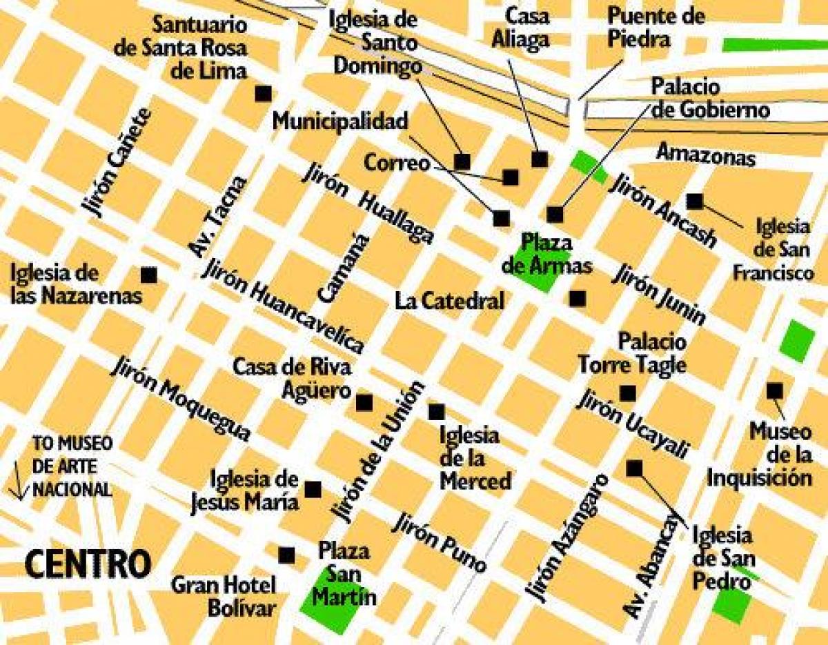 Kort over centrum af Lima peru